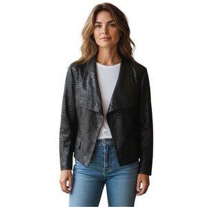 Elegant Black Faux Leather Jacket for Women, Plus Size 2X